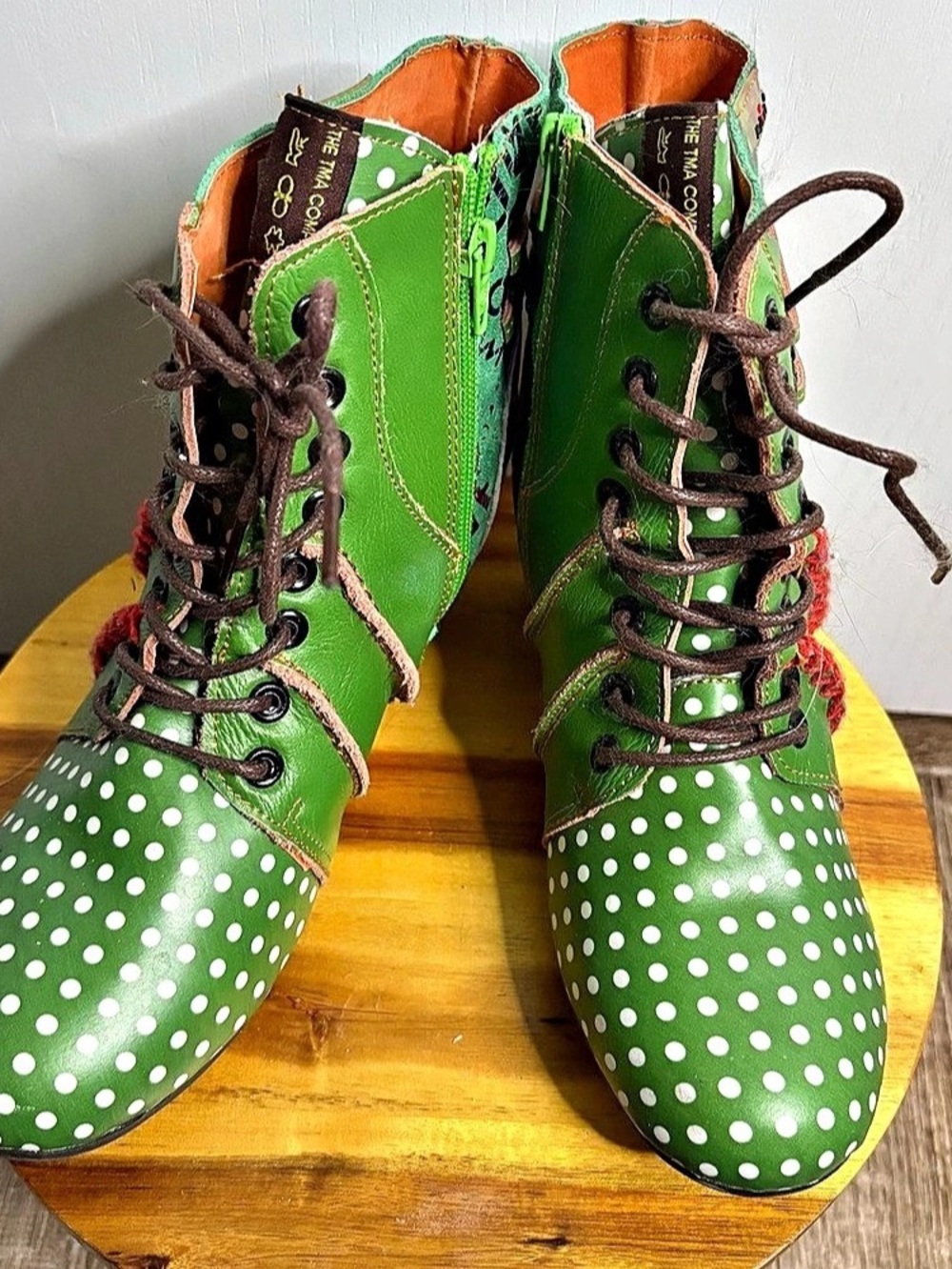 The TMA Company EU 40(US 9) Polka Dot Ankle Boots Leather Patchwork Boho Arty